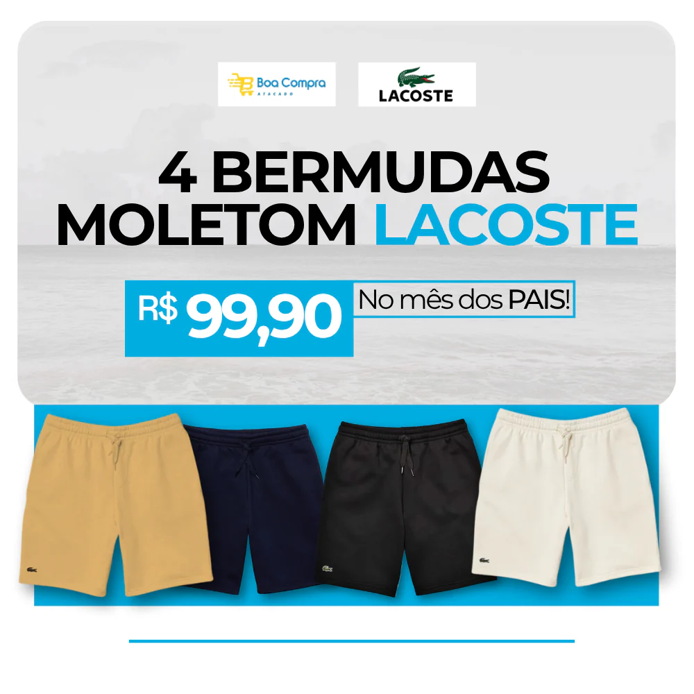 KIT 4 Bermudas Moletom Lacoste PREMIUM